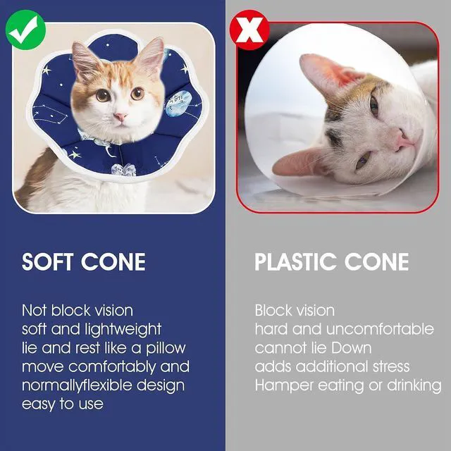 Alt view image 2 of 7 - Cobee Soft Cat Cone Collar, Protective Cute Small Cat Recovery Collar Adjustable Fasteners Collars for Kittens Cats E-Collars After Surgery Wound Healing, Fit 6.3"-9" Neck Circumference(Constellation)