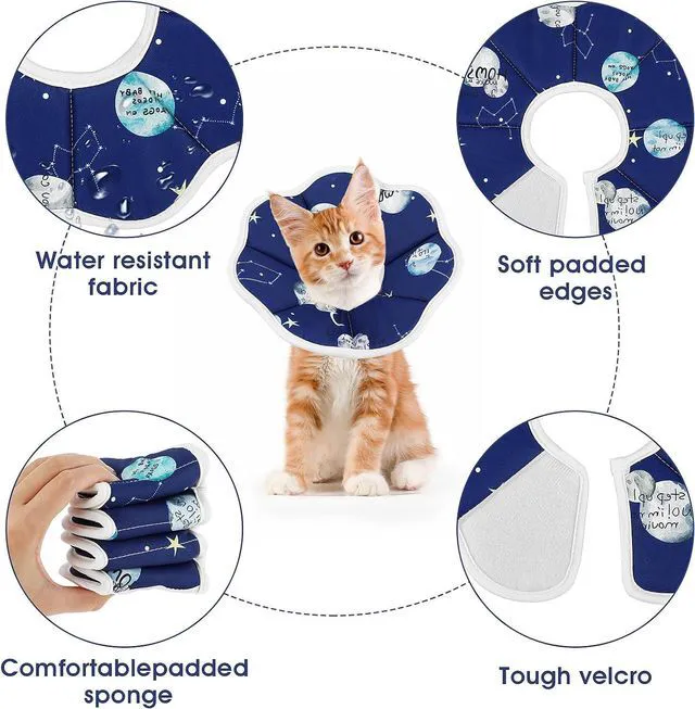 Alt view image 5 of 7 - Cobee Soft Cat Cone Collar, Protective Cute Small Cat Recovery Collar Adjustable Fasteners Collars for Kittens Cats E-Collars After Surgery Wound Healing, Fit 6.3"-9" Neck Circumference(Constellation)