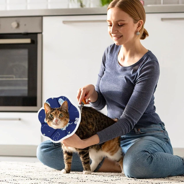 Alt view image 6 of 7 - Cobee Soft Cat Cone Collar, Protective Cute Small Cat Recovery Collar Adjustable Fasteners Collars for Kittens Cats E-Collars After Surgery Wound Healing, Fit 6.3"-9" Neck Circumference(Constellation)