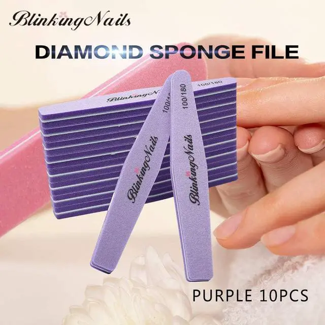 Alt view image 2 of 7 - Nail Buffers of Sponge Nail File Double Sides Design 100/180 Grit, Nail Buffer for Acrylic Nails Professional Manicure Nail Tools Color Purple Pack of 10pcs