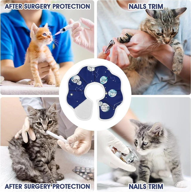 Alt view image 7 of 7 - Cobee Soft Cat Cone Collar, Protective Cute Small Cat Recovery Collar Adjustable Fasteners Collars for Kittens Cats E-Collars After Surgery Wound Healing, Fit 6.3"-9" Neck Circumference(Constellation)