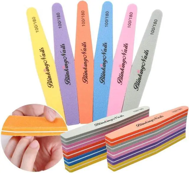 Alt view image 3 of 7 - Nail Buffers of Sponge Nail File Double Sides Design 100/180 Grit, Nail Buffer for Acrylic Nails Professional Manicure Nail Tools Color Purple Pack of 10pcs