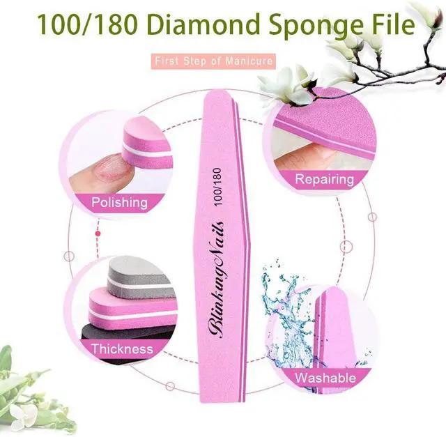 Alt view image 4 of 7 - Nail Buffers of Sponge Nail File Double Sides Design 100/180 Grit, Nail Buffer for Acrylic Nails Professional Manicure Nail Tools Color Purple Pack of 10pcs