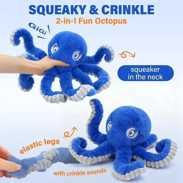 Alt view image 3 of 6 - Interactive Octopus Dog Squeaky Toy - Plush Crinkle Tug & Chew | Squeaky & Crinkle Paper Sound, Interactive Tug Of War, Relieves Boredom & Anxiety, Durable Plush Material, Fits All Dog Sizes