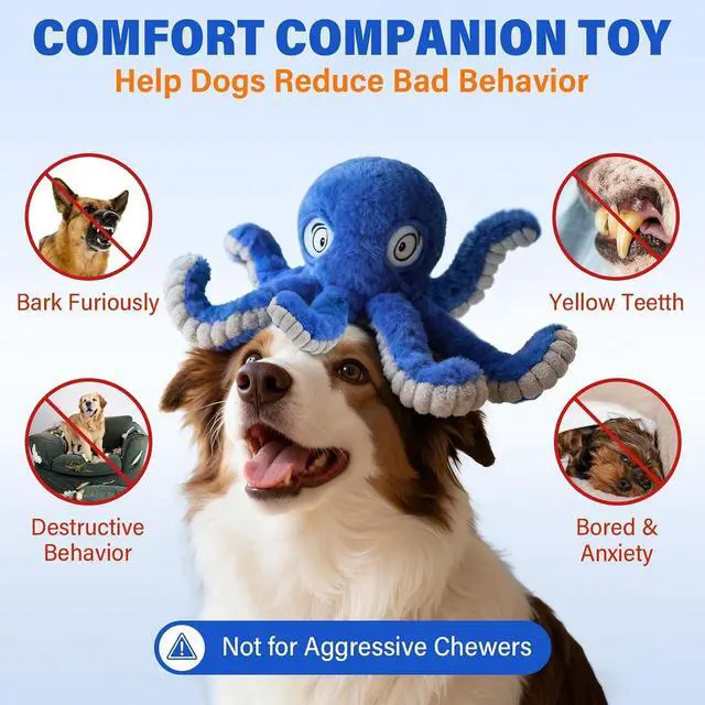 Alt view image 2 of 6 - Interactive Octopus Dog Squeaky Toy - Plush Crinkle Tug & Chew | Squeaky & Crinkle Paper Sound, Interactive Tug Of War, Relieves Boredom & Anxiety, Durable Plush Material, Fits All Dog Sizes