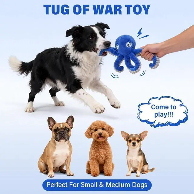 Alt view image 4 of 6 - Interactive Octopus Dog Squeaky Toy - Plush Crinkle Tug & Chew | Squeaky & Crinkle Paper Sound, Interactive Tug Of War, Relieves Boredom & Anxiety, Durable Plush Material, Fits All Dog Sizes