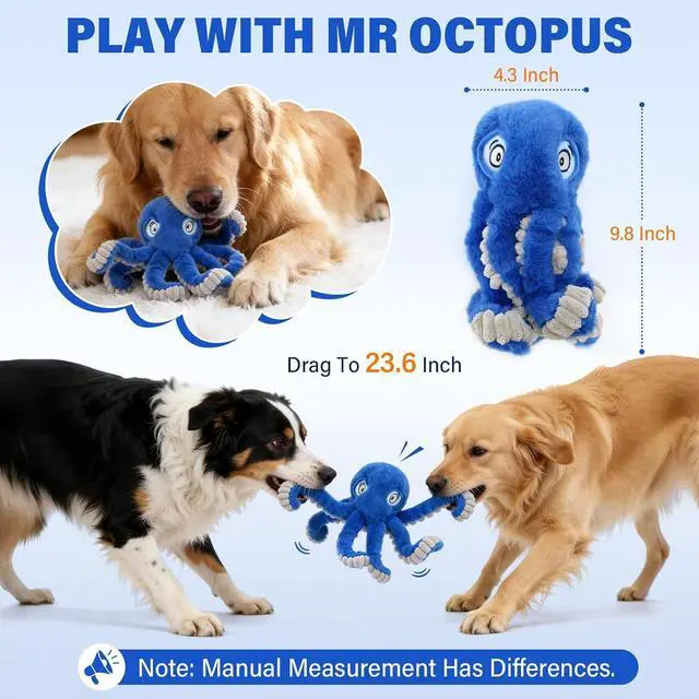 Alt view image 5 of 6 - Interactive Octopus Dog Squeaky Toy - Plush Crinkle Tug & Chew | Squeaky & Crinkle Paper Sound, Interactive Tug Of War, Relieves Boredom & Anxiety, Durable Plush Material, Fits All Dog Sizes