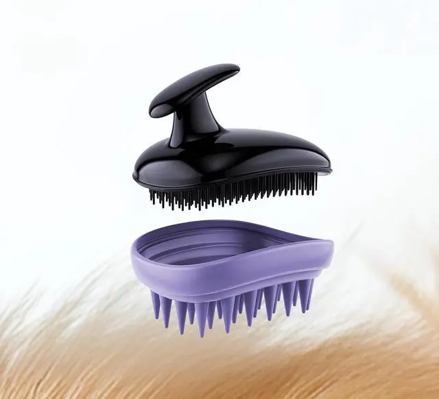 Main image of All-purpose Dog Shampoo Bath Brush,Pet Grooming & Soothing Massage Silicone Brush,Fits Ergonomically in the Hand for Long Short Haired Dogs and Cats(Black Purple)