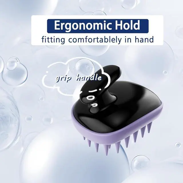 Alt view image 5 of 7 - All-purpose Dog Shampoo Bath Brush,Pet Grooming & Soothing Massage Silicone Brush,Fits Ergonomically in the Hand for Long Short Haired Dogs and Cats(Black Purple)