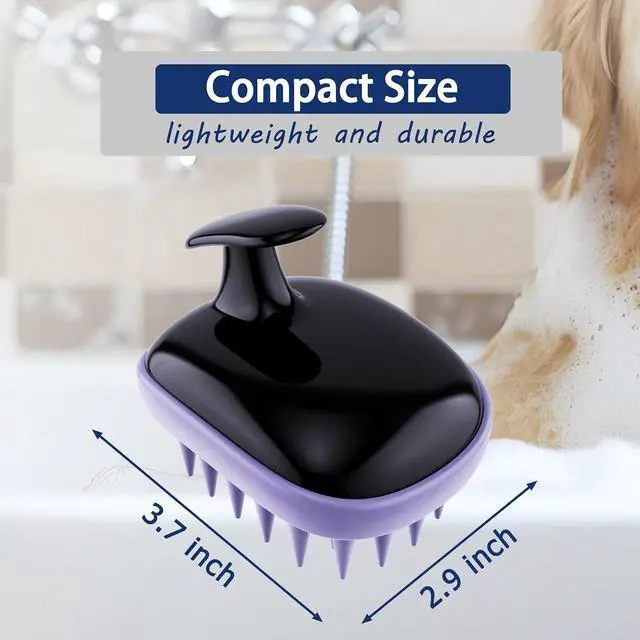 Alt view image 7 of 7 - All-purpose Dog Shampoo Bath Brush,Pet Grooming & Soothing Massage Silicone Brush,Fits Ergonomically in the Hand for Long Short Haired Dogs and Cats(Black Purple)