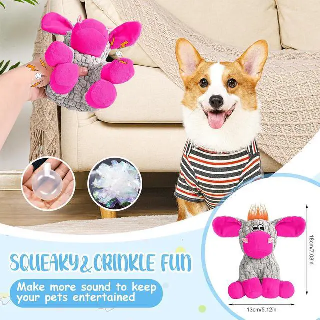 Alt view image 3 of 6 - Stuffed Dog Squeak Toys, Tough Crinkle Stuffed Animal Squeaky Interactive Toys, Dog Chew Toys for Puppy, Small, Middle, Plush Chew Toys Pink Donkey