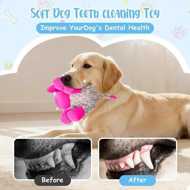 Alt view image 4 of 6 - Stuffed Dog Squeak Toys, Tough Crinkle Stuffed Animal Squeaky Interactive Toys, Dog Chew Toys for Puppy, Small, Middle, Plush Chew Toys Pink Donkey