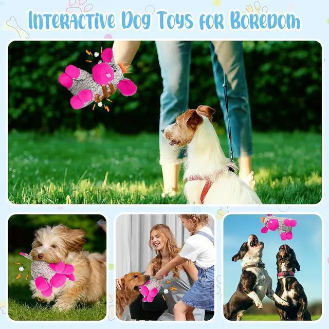 Alt view image 5 of 6 - Stuffed Dog Squeak Toys, Tough Crinkle Stuffed Animal Squeaky Interactive Toys, Dog Chew Toys for Puppy, Small, Middle, Plush Chew Toys Pink Donkey