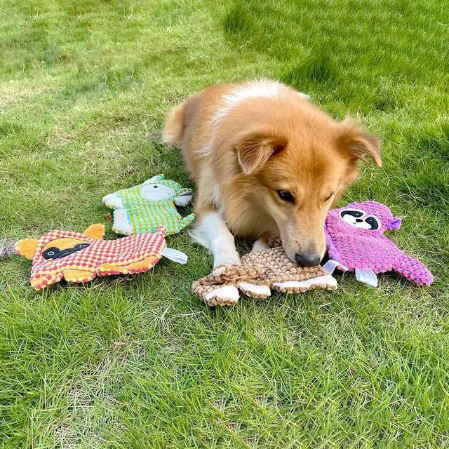 Alt view image 6 of 6 - Cute No Stuffing Dog Toy for Small, Medium Breeds, Fun for Indoor Puppies with Soft Squeaker and Crinkle Paper, No Mess Chew and Play (4 Pack)