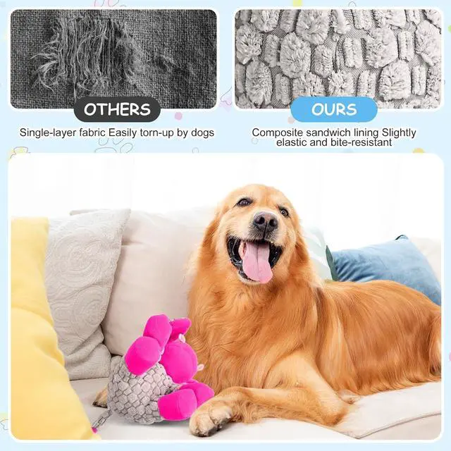 Alt view image 6 of 6 - Stuffed Dog Squeak Toys, Tough Crinkle Stuffed Animal Squeaky Interactive Toys, Dog Chew Toys for Puppy, Small, Middle, Plush Chew Toys Pink Donkey