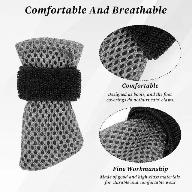 Alt view image 3 of 7 - 5 Pcs Cat Boots Anti Scratch Mittens Gloves with Elizabethan Collar Adjustable Cat Claw Protectors Covers Mesh Breathable Kitten Shoes Booties Anti Scratch Socks for Pet Bathing Cutting Nails