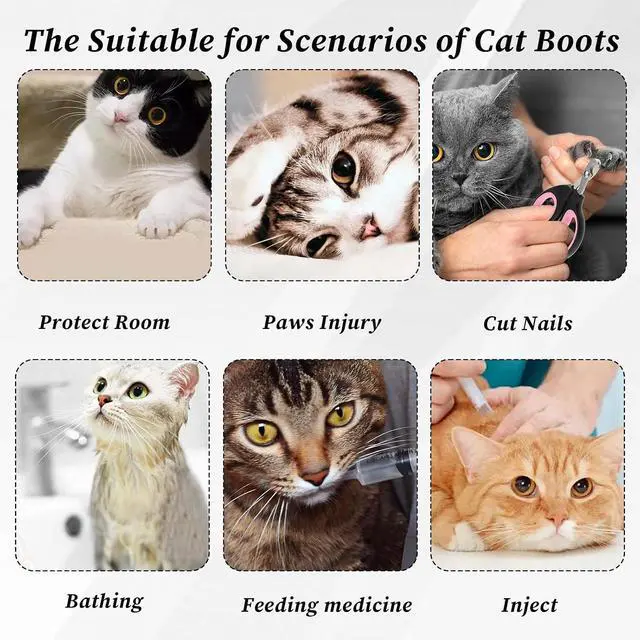 Alt view image 4 of 7 - 5 Pcs Cat Boots Anti Scratch Mittens Gloves with Elizabethan Collar Adjustable Cat Claw Protectors Covers Mesh Breathable Kitten Shoes Booties Anti Scratch Socks for Pet Bathing Cutting Nails