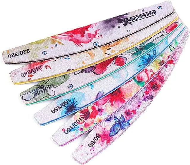 Main image of 6 PCS Different Grit Nail Files and Buffers, Flower Pattern | Emery Board (80-320 Grit) Professional Manicure Tools for Home and Salon Use