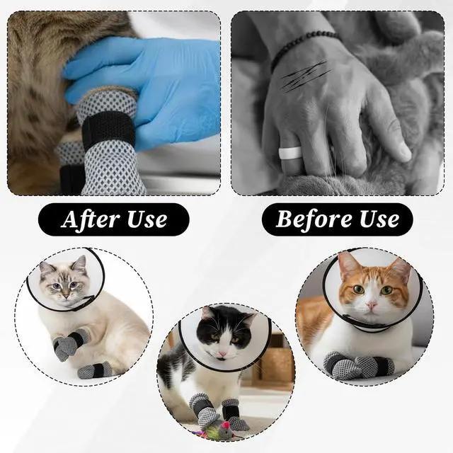 Alt view image 7 of 7 - 5 Pcs Cat Boots Anti Scratch Mittens Gloves with Elizabethan Collar Adjustable Cat Claw Protectors Covers Mesh Breathable Kitten Shoes Booties Anti Scratch Socks for Pet Bathing Cutting Nails