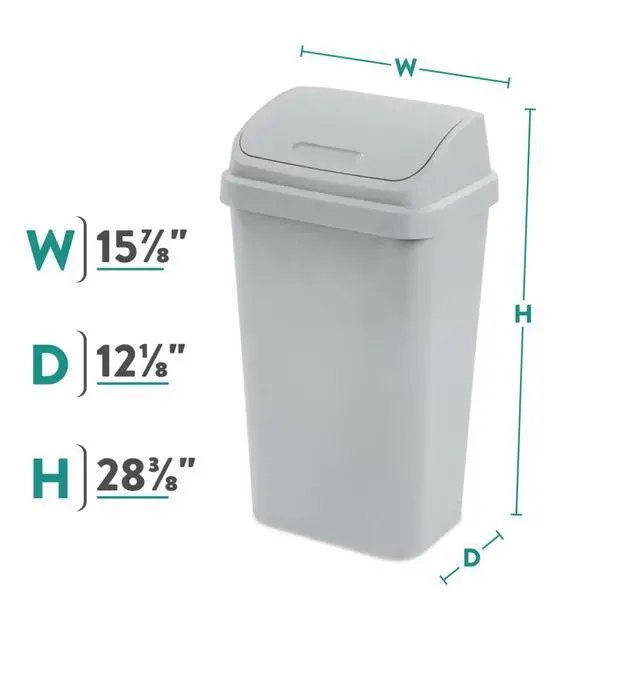 Alt view image 3 of 7 - Sterilite Kitchen Trash Can, 13 Gallon Plastic Garbage Bin with Swing Top Lid, Light Gray