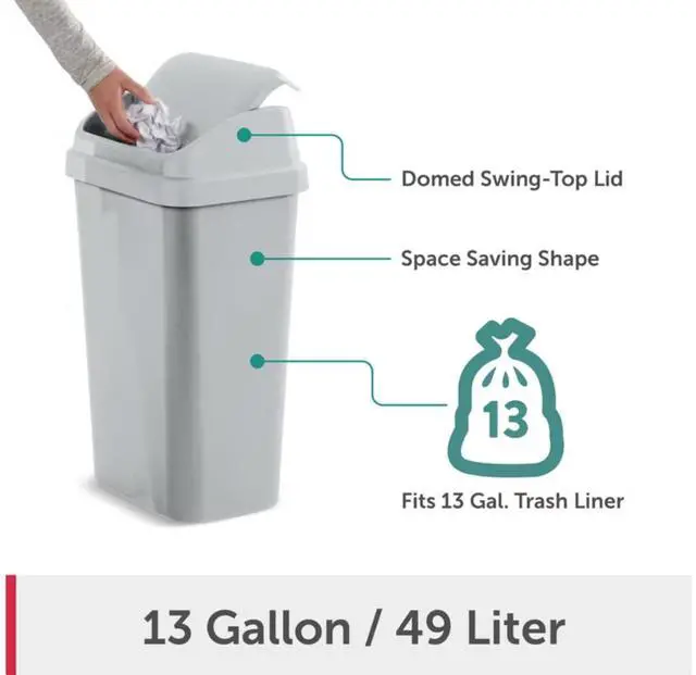 Alt view image 7 of 7 - Sterilite Kitchen Trash Can, 13 Gallon Plastic Garbage Bin with Swing Top Lid, Light Gray