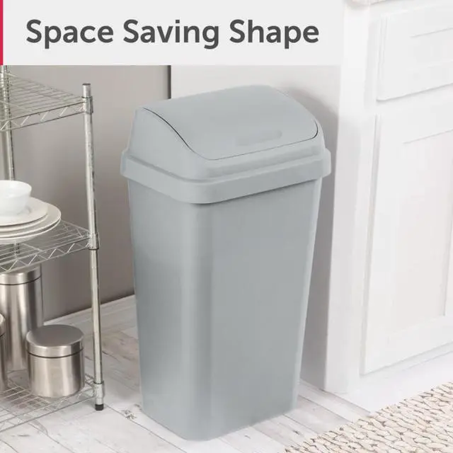 Main image of Sterilite Kitchen Trash Can, 13 Gallon Plastic Garbage Bin with Swing Top Lid, Light Gray
