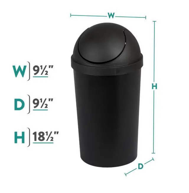 Alt view image 2 of 6 - Sterilite Small Bathroom Trash Can, 3 Gallon Plastic Garbage Bucket Bin with Swing Top Lid, Black