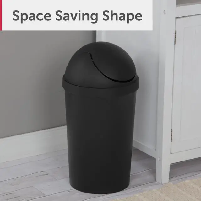 Alt view image 3 of 6 - Sterilite Small Bathroom Trash Can, 3 Gallon Plastic Garbage Bucket Bin with Swing Top Lid, Black