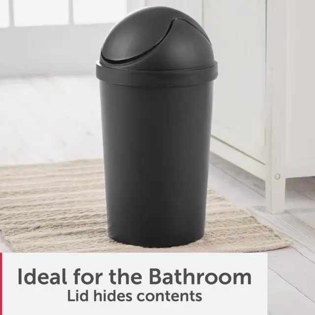 Alt view image 4 of 6 - Sterilite Small Bathroom Trash Can, 3 Gallon Plastic Garbage Bucket Bin with Swing Top Lid, Black