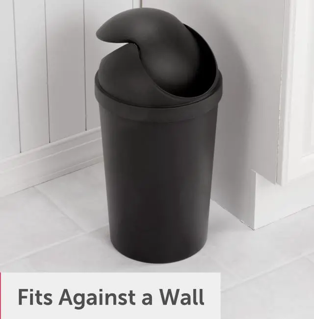 Main image of Sterilite Small Bathroom Trash Can, 3 Gallon Plastic Garbage Bucket Bin with Swing Top Lid, Black