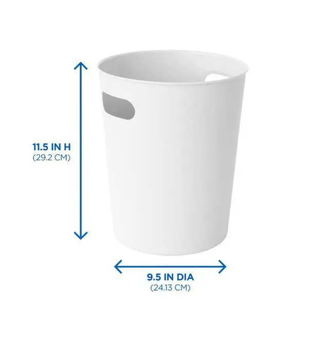 Alt view image 3 of 5 - Mainstays Basic Plastic Wastebasket, 2.64 gal, with Cut-Out Handles, White