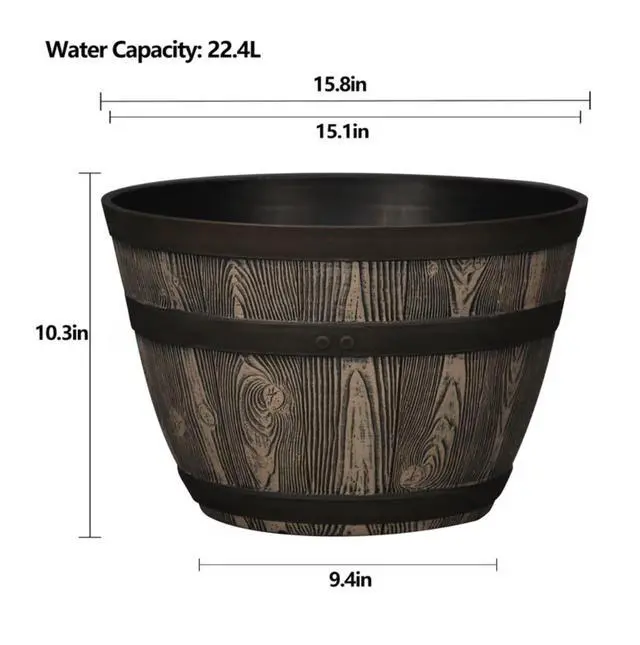 Alt view image 2 of 5 - Better Homes & Gardens Whiskey Barrel Brown Resin Planter, 15.8 in x 15.8 in x 10.3 in