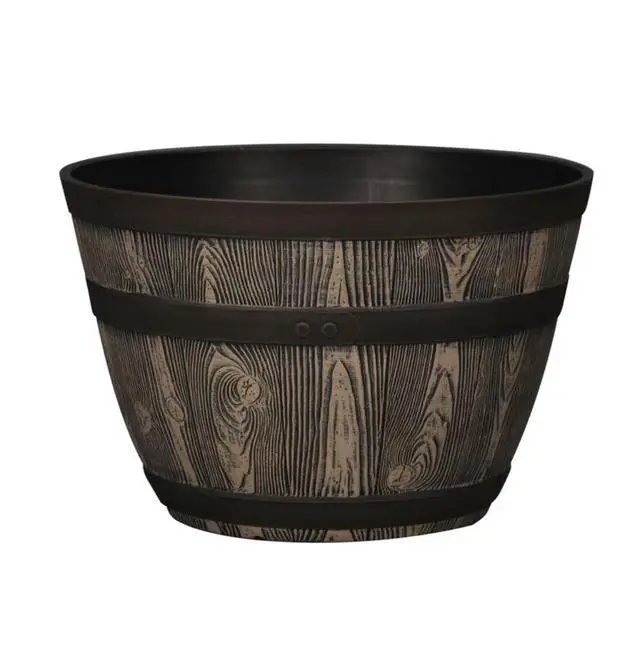 Alt view image 3 of 5 - Better Homes & Gardens Whiskey Barrel Brown Resin Planter, 15.8 in x 15.8 in x 10.3 in