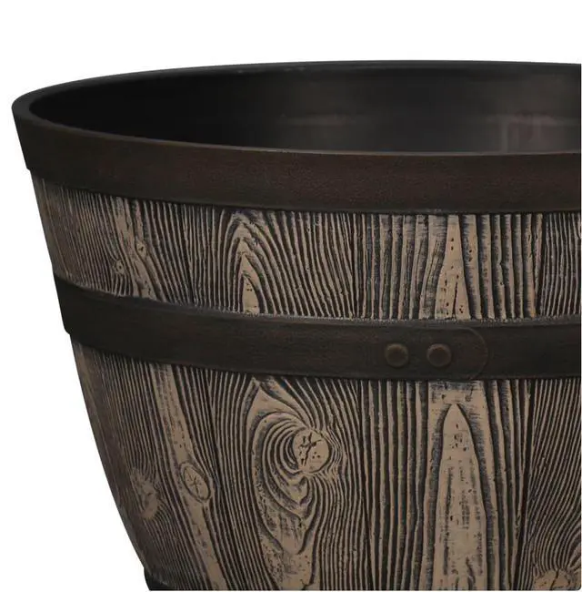 Alt view image 4 of 5 - Better Homes & Gardens Whiskey Barrel Brown Resin Planter, 15.8 in x 15.8 in x 10.3 in
