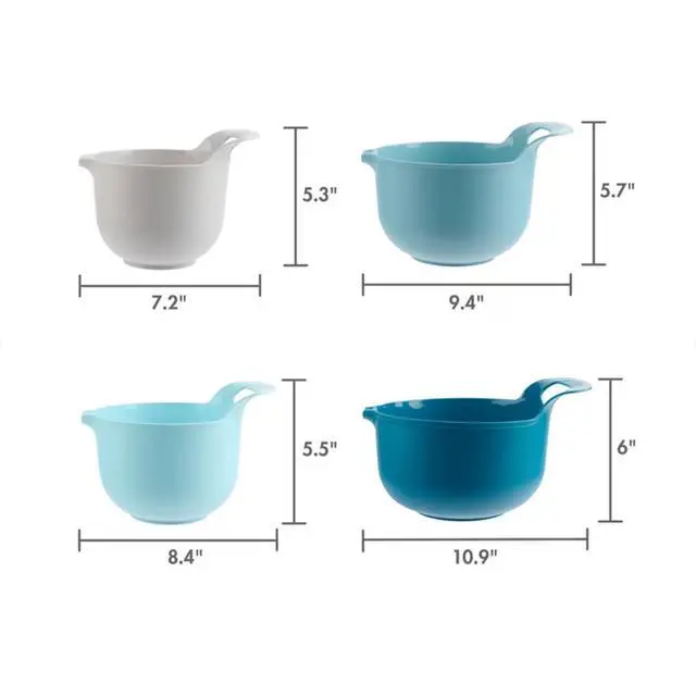 Alt view image 3 of 5 - Mainstays 4 Piece Nesting Plastic Mixing Bowl Set with Pour Spouts and Handles, Blue
