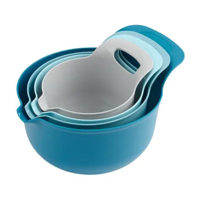 Alt view image 5 of 5 - Mainstays 4 Piece Nesting Plastic Mixing Bowl Set with Pour Spouts and Handles, Blue