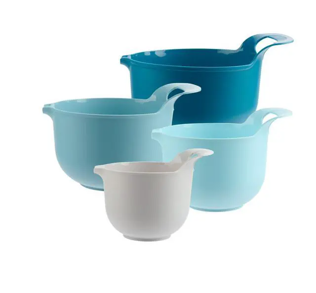 Alt view image 4 of 5 - Mainstays 4 Piece Nesting Plastic Mixing Bowl Set with Pour Spouts and Handles, Blue