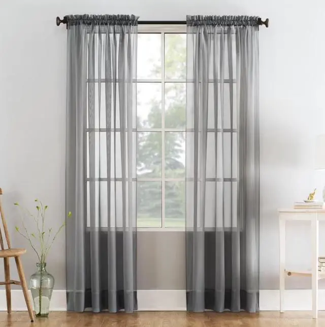 Alt view image 2 of 6 - Mainstays Marjorie 1-Piece Sheer Voile Rod Pocket Curtain Panel, 59"x108", Grey