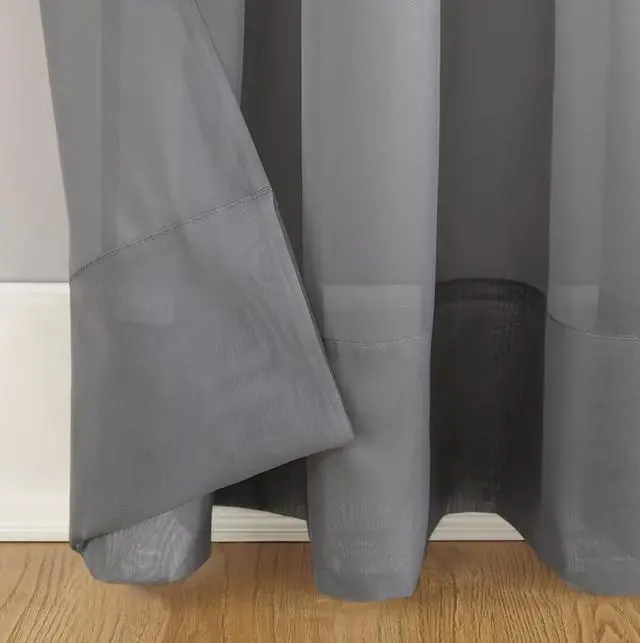 Alt view image 4 of 6 - Mainstays Marjorie 1-Piece Sheer Voile Rod Pocket Curtain Panel, 59"x108", Grey