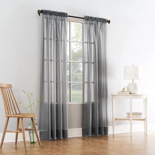 Main image of Mainstays Marjorie 1-Piece Sheer Voile Rod Pocket Curtain Panel, 59"x108", Grey