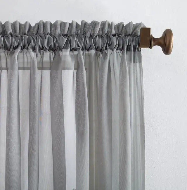 Alt view image 3 of 6 - Mainstays Marjorie 1-Piece Sheer Voile Rod Pocket Curtain Panel, 59"x108", Grey