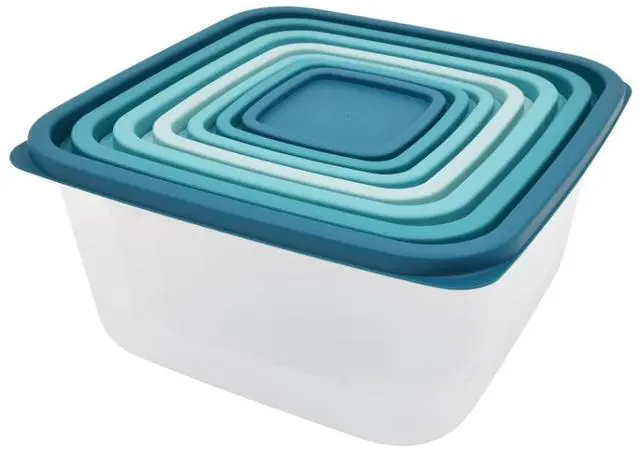 Alt view image 2 of 5 - Mainstays 14 Piece Teal Plastic Food Storage Set, Teal Ombre, Ideal Use for Meal Prep and Batch Cooking
