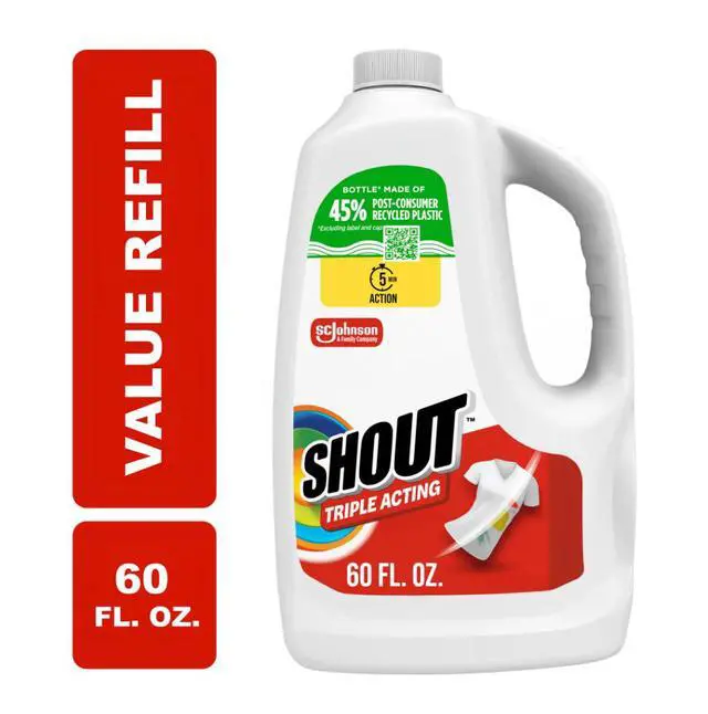 Alt view image 6 of 6 - Shout Active Enzyme Laundry Stain Remover Refill, Triple-Acting Formula Clings, Penetrates, and Lifts 100+ Types of Everyday Stains 60 fl oz