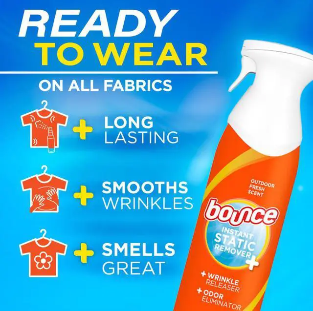 Alt view image 5 of 7 - Bounce Rapid Touch-Up 3 in 1 Static Remover, Wrinkle Releaser, Fabric Refreshing Odor Eliminator, Fresh Scent, 9.7 oz