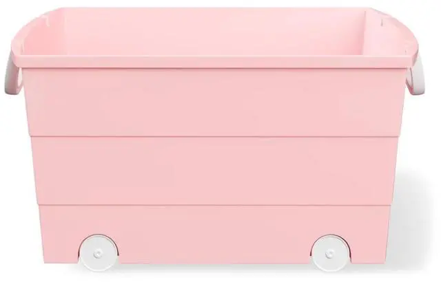 Alt view image 4 of 6 - Mainstays Kids Large Pink Plastic Stackable Rolling Toy Storage Basket with Handles