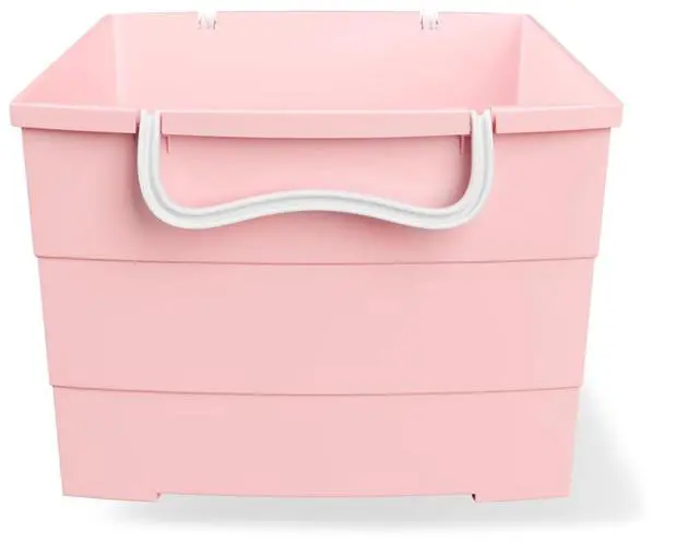 Alt view image 6 of 6 - Mainstays Kids Large Pink Plastic Stackable Rolling Toy Storage Basket with Handles