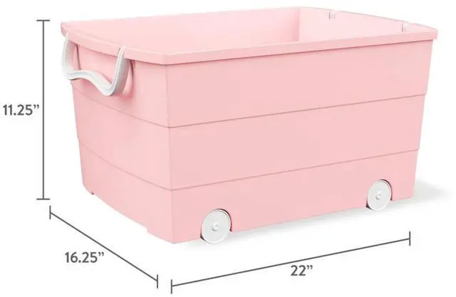 Alt view image 2 of 6 - Mainstays Kids Large Pink Plastic Stackable Rolling Toy Storage Basket with Handles