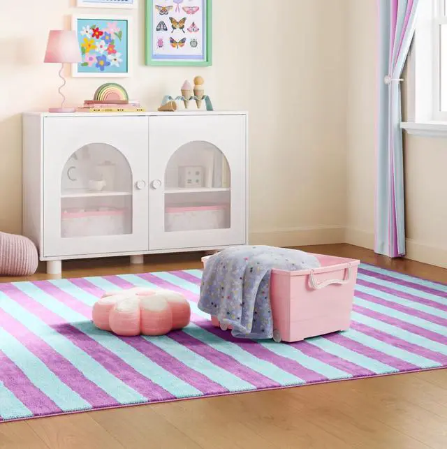 Main image of Mainstays Kids Large Pink Plastic Stackable Rolling Toy Storage Basket with Handles