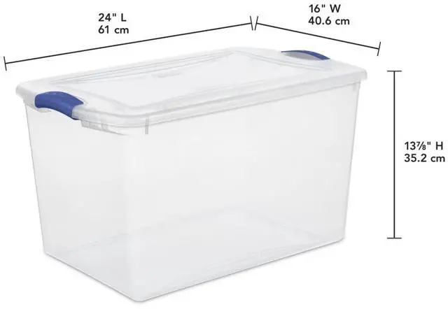 Alt view image 8 of 13 - 66 Quart Large Latching Storage Bin, Clear Plastic Storage Container with Latch Lid, Blue