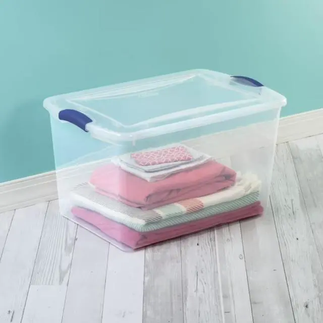 Alt view image 7 of 13 - 66 Quart Large Latching Storage Bin, Clear Plastic Storage Container with Latch Lid, Blue